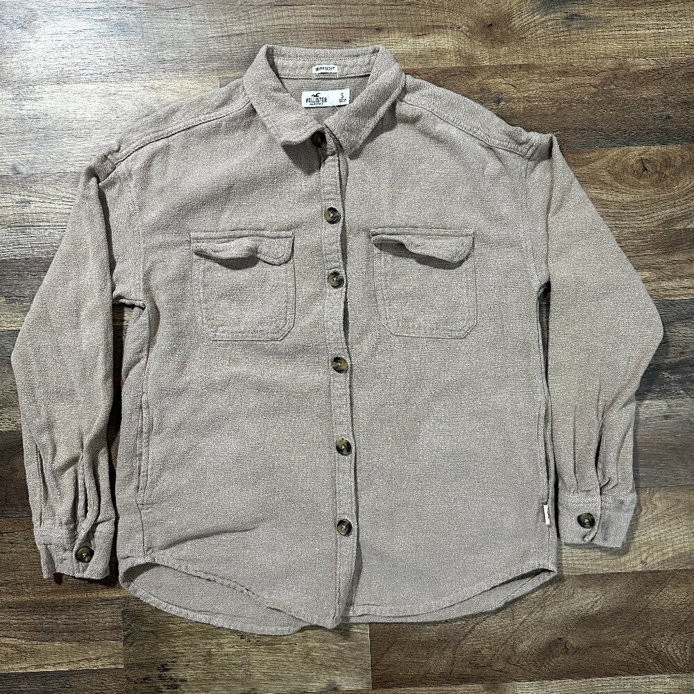 Hollister Boyfriend Fit Button Up Women's Flannel Tan Shacket Size S